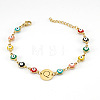 Colorful 304 Stainless Steel & Evil Eye Enamel Flat Round Link Bracelets FS-WGB13F5-17-1