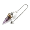 Resin Dowsing Pendulum Pendants with Natural Amethyst Chips inside and Iron Chain & Alloy Caps GG-CBAEAD2-01B-2