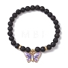 Round Natural Lava Rock Beads Stretch Bracelets for Women BJEW-JB11401-3