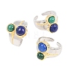 Natural Lapis Lazuli & Natural Malachite with Brass Cuff Open Rings RJEW-B163-01GP-01-4