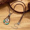 Bohemian Alloy Resin Floral Teardrop Pendant Waxed Leather Cord Necklaces for Women WG78C8D-01-3