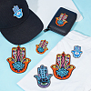 8Pcs 4 Style Hamsa Hand with Evil Eye Pattern Cloth Computerized Embroidery Iron On/Sew On Patches PATC-GA0001-14-5