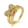 Bowknot Brass Micro Pave Clear Cubic Zirconia Double Rings RJEW-Z050-24G-2