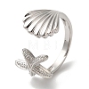 Starfish & Shell Shape Rack Plating Brass Open Cuff Finger Rings for Women RJEW-L123-010P-1