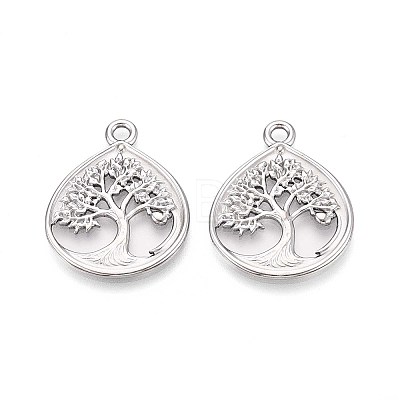 304 Stainless Steel Teardrop with Tree of Life Pendants STAS-T067-35P-1