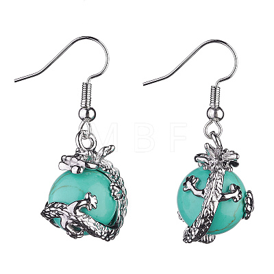 Gemstone Dragon Dangle Earrings EJEW-A092-12P-1