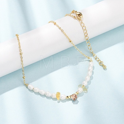 Natural Lemon Quartz(Heated) Chip and Rice Natural Pearl Beaded Necklaces GG-CBA3297-15G-B-1