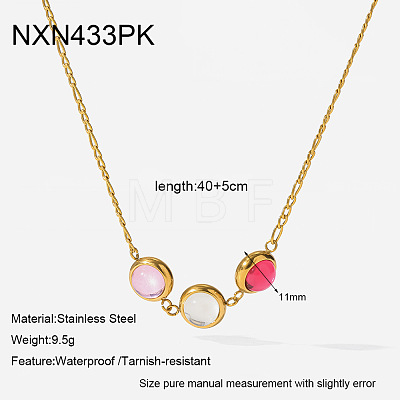 304 Stainless Steel Pave Cubic Zirconia Triple Flat Round Beads Pendant Necklaces WG0FD01-03-1