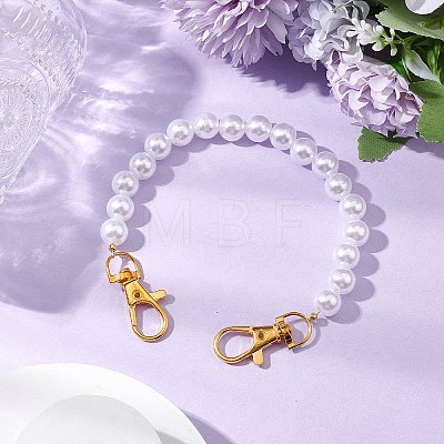 White ABS Plastic Imitation Pearl Round Beaded Purse Chain Strap Extenders AJEW-BA00136-1