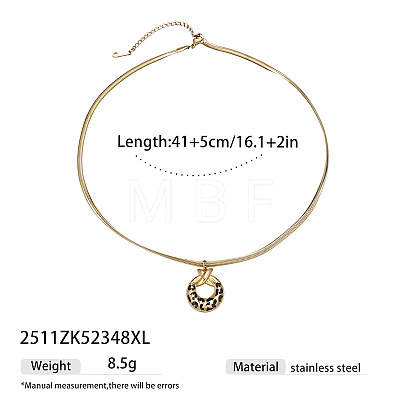 Leopard Print 304 Stainless Steel Enamel Geometric Pendant Necklaces for Women WG63095-02-1