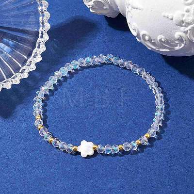 Flower Natural Shell & Glass Beaded Stretch Bracelet BJEW-JB10184-01-1
