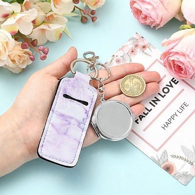 PU Leather & Iron Mirror Keychains HJEW-YW00545-03-1