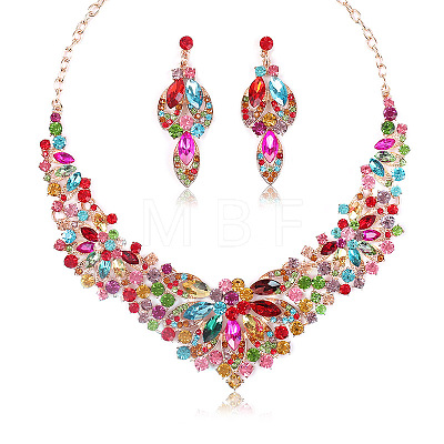 Flower Alloy Rhinestone Pendant Necklaces & Stud Dangle Earrings Sets WG73580-01-1