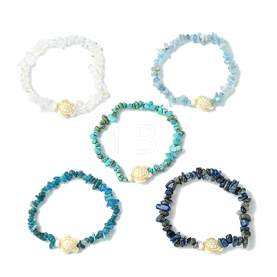 5Pcs 5 Styles Natural Quartz Crystal & Lapis Lazuli & Apatite & Aquamarine & Synthetic Turquoise Chip Beaded Stretch Bracelet Sets BJEW-JB10840-1