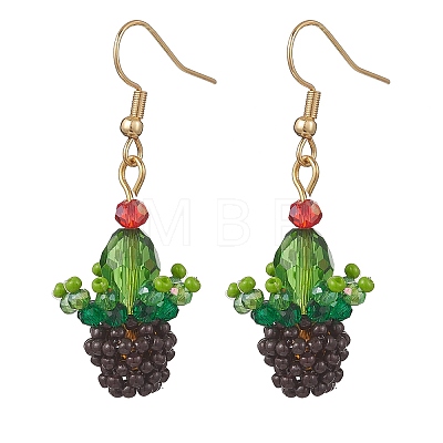 3D Cactus Potted Plant Glass Seed Beads Dangle Earrings EJEW-MZ00645-1