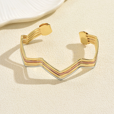 Multi-layer Geometric Wave Pattern Iron Open Cuff Bracelet for Women LS-US3742-1