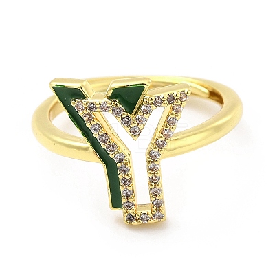 Mixed Color Enamel Initial Letter Adjustable Ring with Clear Cubic Zirconia RJEW-P045-01G-Y-1