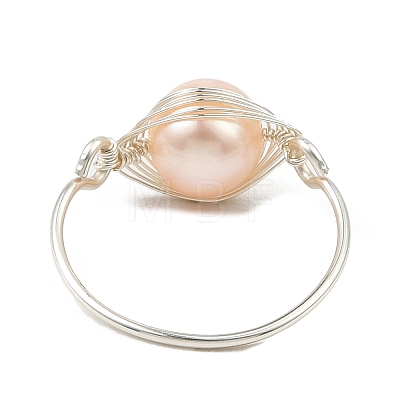 Natural Pearl Braided Bead Finger Ring RJEW-JR00586-01-1