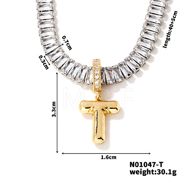 Golden Tone Brass Pave Clear Cubic Zirconia Letter Pendant Necklaces for Women YX4437-20-1