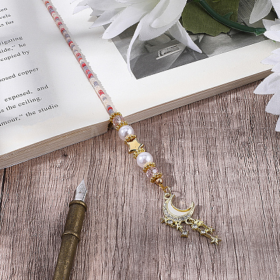 Glass & ABS Plastic Imitation Pearl Bookmark AJEW-CP00021-1