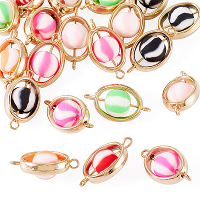 20Pcs Polymer Clay Ball & CCB Oval Frame Links Connector Charms CLAY-TADJ0001-03-1