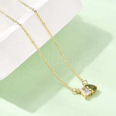 Brass Pave Cubic Zirconia Rectangle & Teardrop Pendant Cable Chain Necklaces KK-CBAB173-05G-10-1