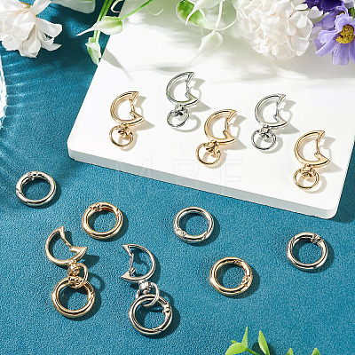 10Pcs 2 Colors Moon Alloy Swivel Snap Hook Clasps & 10Pcs 2 Colors Alloy Spring Gate Rings Findings Kits FIND-TADJ0001-22-1