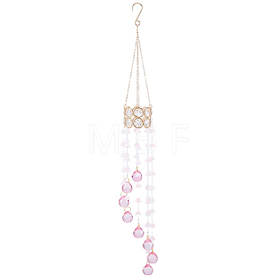 Flower Round Glass Beads Tassel Hanging Suncatchers for Window Garden Outdoor Decoration HJEW-WH20020-007B-1