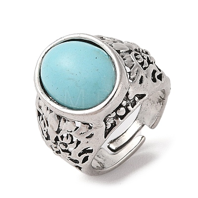 Oval Synthetic Turquoise Cuff Rings RJEW-B107-12AS-01-1