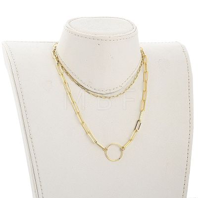 Brass Paperclip Chain Double Layer Necklaces NJEW-JN03054-1