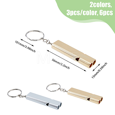 DICOSMETIC 6Pcs 2 Colors Double Tube Whistle Alloy High Frequency High Decibel Keychain KEYC-DC0001-19-1