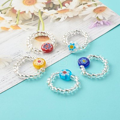 Sunflower Handmade Millefiori Glass Beads Finger Ring for Kid Teen Girl Women RJEW-JR00381-1