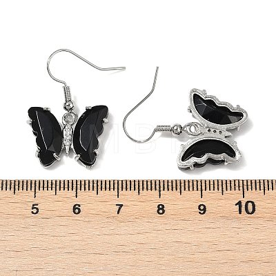 Natural Obsidian Brass Dangle Earrings EJEW-M081-01P-08-1