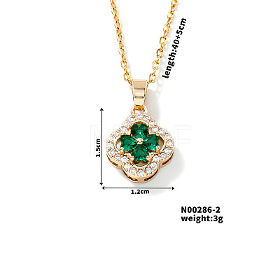 Chic Colorful Clover Pendant Necklace with Sparkling Diamonds YY8832-2-1