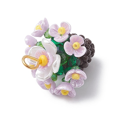 Resin Glass Seed Beaded Flower Pendants PALLOY-MZ01106-01-1