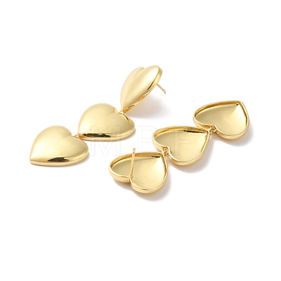 Long-Lasting Plated Brass Triple Heart Long Dangle Stud Earrings for Women EJEW-K093-28G-1