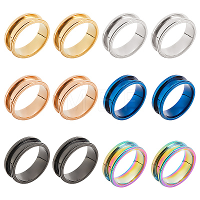 12Pcs 6 Colors 201 Stainless Steel Grooved Finger Ring Settings STAS-FH0002-05-1