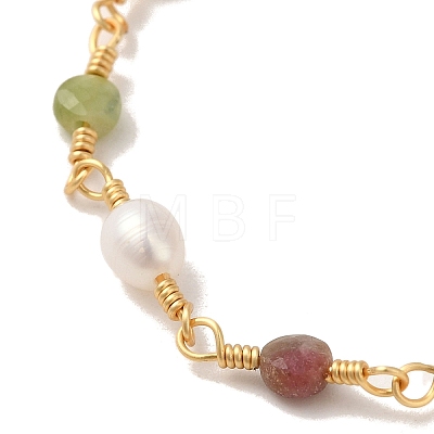 Natural Pearl & Dyed Tourmaline Beaded Bracelet BJEW-C051-18G-1