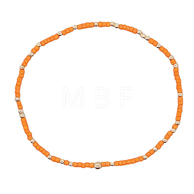 Minimalist Glass Seed Beads & Brass Beads Stretch Bracelets for Women BC0195-5-1