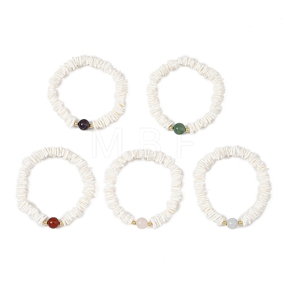 Natural Sea Shell Square Heishi Beads Dangle Earrings and Bracelets SJEW-JS01388-1