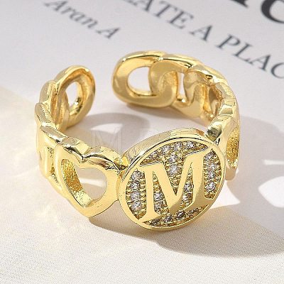 Brass Micro Pave Clear Cubic Zirconia Open Cuff Rings for Women RJEW-K289-02G-M-1