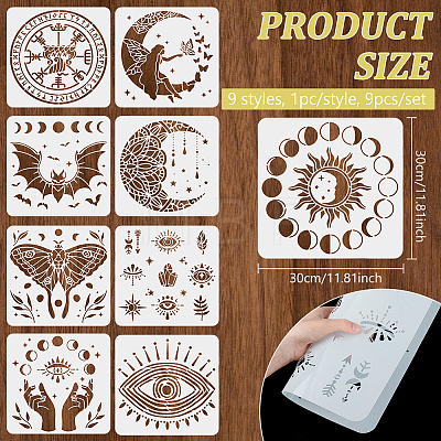 9Pcs 9 Styles Moon & Fairy & Eye PET Hollow Out Drawing Painting Stencils DIY-WH0417-0004-1