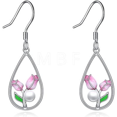 Alloy Enamel Teardrop & Tulip Dangle Earrings WG1F9CE-01-1
