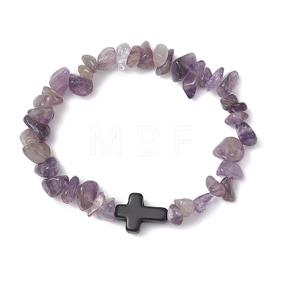 Natural Amethyst Chips Stretch Bracelets for Women Men BJEW-JB11341-08-1