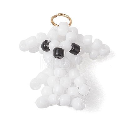 Glass Seed Beaded Dog Pendans PALLOY-MZ01223-02-1