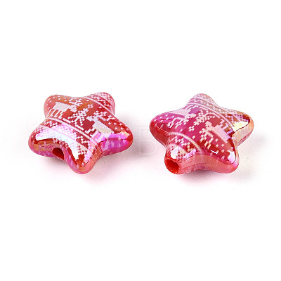 Christmas UV Plating Printed Opaque Acrylic Beads MACR-N018-06A-1