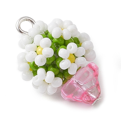 Beaded Flower Potted Charms PALLOY-MZ00446-02-1