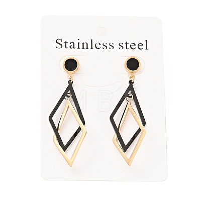 Enamel Double Rhombus Long Dangle Stud Earrings with 316 Stainless Steel Pins EJEW-F285-09G-1