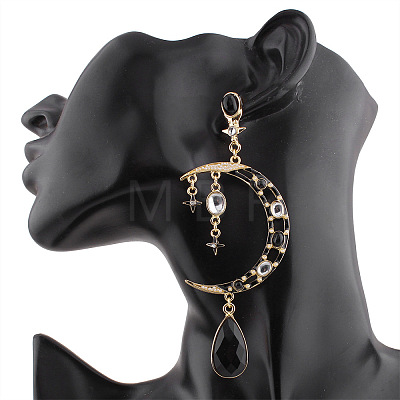 Moon with Teardrop Alloy Rhinestone Dangle Stud Earrings FS-WG3EB84-01-1