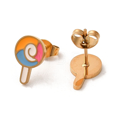 Ion Plating(IP) 304 Stainless Steel Stud Earrings with Colorful Enamel EJEW-Q783-04G-1